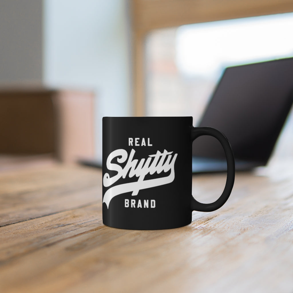 "Real Shytty" Black mug 11oz - White Logo